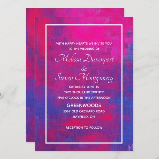 Magenta en Blue Abstract Wedding Kaart (Voorkant / Achterkant)