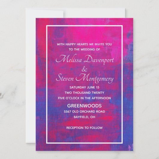 Magenta en Blue Abstract Wedding Kaart (Voorkant)