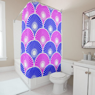 Magenta en Blue Chinese Semi Circle Wave Pattern Douchegordijn