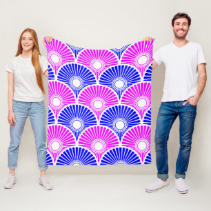 Magenta en Blue Chinese Semi Circle Wave Pattern Fleece Deken