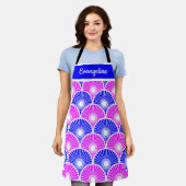 Magenta en Blue Chinese Semi Circle Wave Pattern Schort (Gedragen)