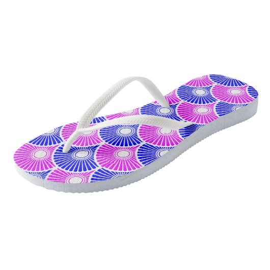 Magenta en Blue Chinese Semi Circle Wave Pattern Teenslippers (Schuin)