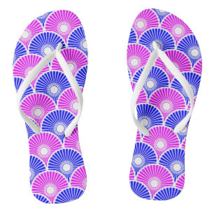 Magenta en Blue Chinese Semi Circle Wave Pattern Teenslippers