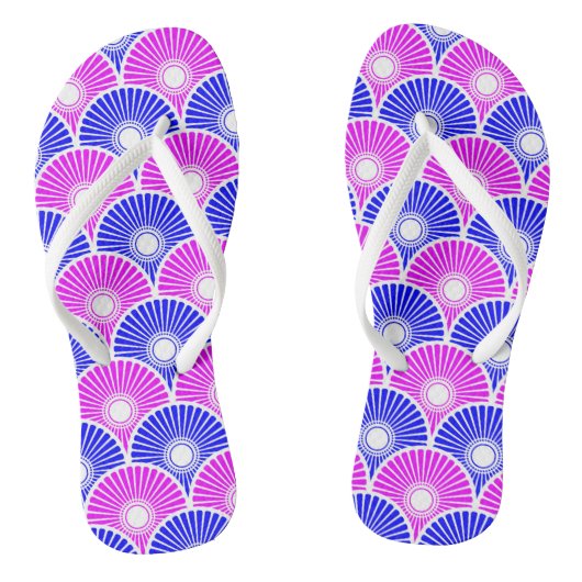 Magenta en Blue Chinese Semi Circle Wave Pattern Teenslippers (Voetbed)