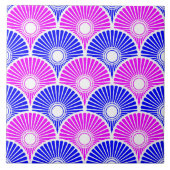 Magenta en Blue Chinese Semi Circle Wave Pattern Tegeltje (Voorkant)
