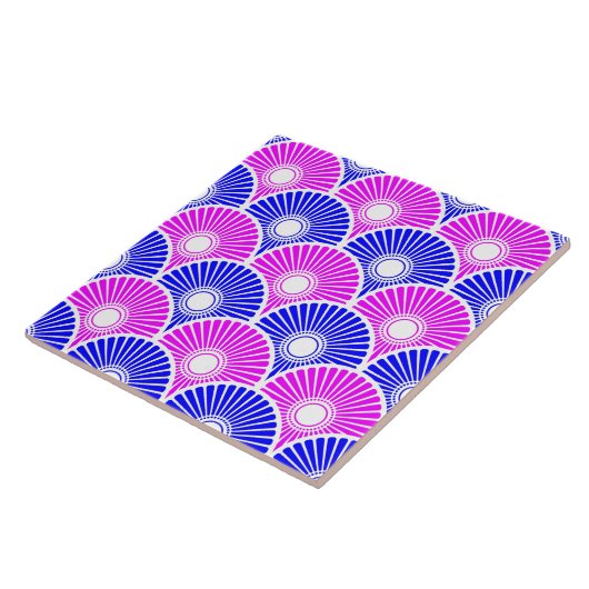 Magenta en Blue Chinese Semi Circle Wave Pattern Tegeltje (Zijkant)