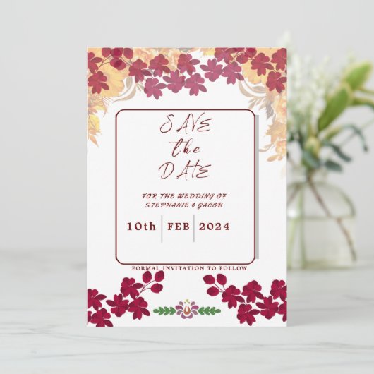 MAGENTA EN GEEL BLOEMIG BEWAREN DE DATUM KAART (Staand voorkant)