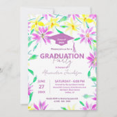 Magenta en Geel Waterverf Bloemen Afstuderen Kaart (Voorkant)