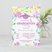 Magenta en Geel Waterverf Bloemen Afstuderen Kaart (Staand voorkant)