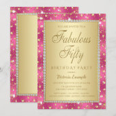 Magenta en Gold 50ste verjaardag uitnodigingen (Voorkant / Achterkant)