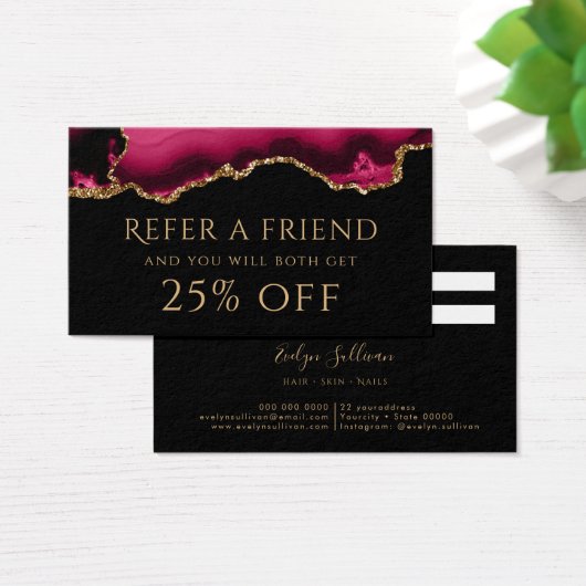 magenta en Gold agate Reference Card Visitekaartje (Bureau)