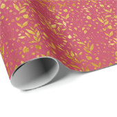 Magenta en Gold Leaves Cadeaupapier (Rol Hoek)
