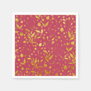 Magenta- en Gold Leaves Paper Servet