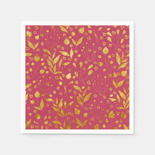 Magenta- en Gold Leaves Paper Servet (Voorkant)