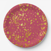 Magenta en Gold Leaves Papieren Bordje (Voorkant)