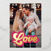 Magenta en Gold Valentijnsdag van het Manuscript v Folie Feestdagenkaart (Voorkant)