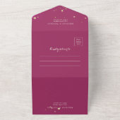 Magenta en Gold Weddenschap met QR-code RSVP All In One Uitnodiging (Buitenkant)