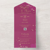 Magenta en Gold Weddenschap met QR-code RSVP All In One Uitnodiging (Binnen)