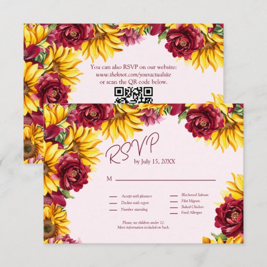 Magenta en Golden Yellow Wedding QR-code RSVP Kaartje (Voorkant / Achterkant)