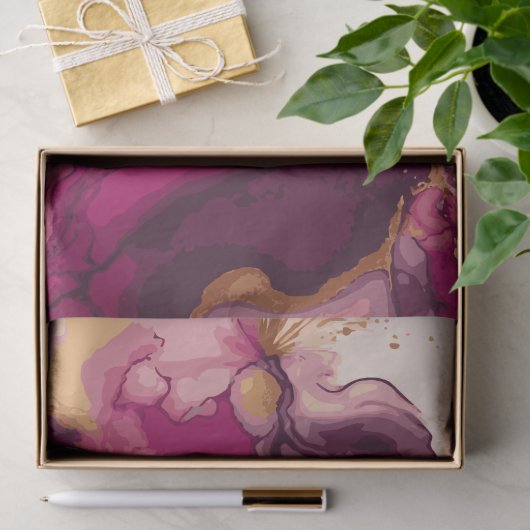 Magenta en Goud Aquarel Splash 7 Tissuepapier (Geschenk)