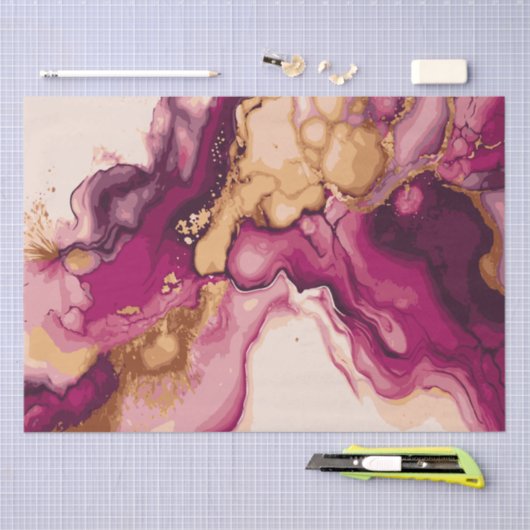 Magenta en Goud Aquarel Splash 7 Tissuepapier (Craft)