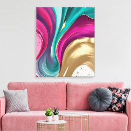 Magenta en gouden Abstracte Waterverf kunst Canvas Afdruk