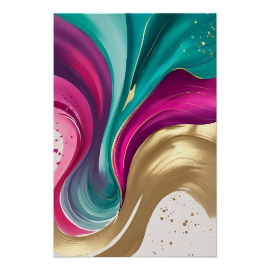 Magenta en gouden Abstracte Waterverf kunst Perfect Poster (Voorkant)