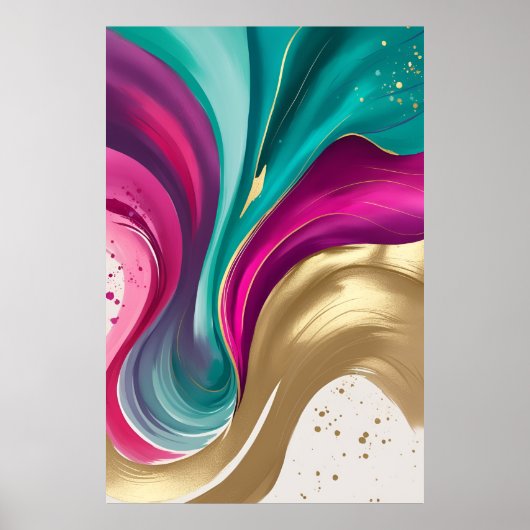 Magenta en gouden Abstracte Waterverf kunst Poster (Voorkant)