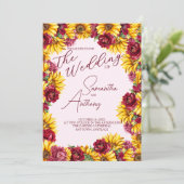 Magenta en Gouden Geel Afbeelding bruiloft Kaart (Staand voorkant)