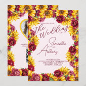 Magenta en Gouden Geel Afbeelding bruiloft Kaart (Voorkant / Achterkant)