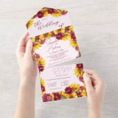 Magenta en Gouden Geel Alles in één bruiloft All In One Uitnodiging (Afscheurbaar)