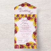 Magenta en Gouden Geel Alles in één bruiloft All In One Uitnodiging (Binnen)