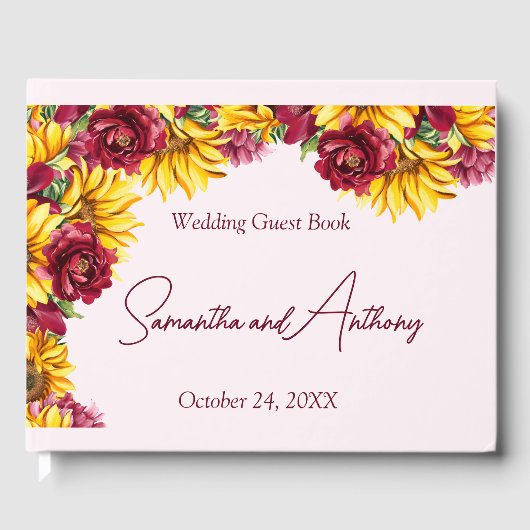 Magenta en Gouden Gele bruiloft Gastenboek (Voorkant)