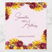 Magenta en Gouden Gele bruiloft Wijn Etiket (Enkel label)