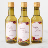 Magenta en Gouden Gele bruiloft Wijn Etiket (Flessen)