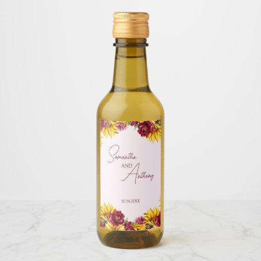 Magenta en Gouden Gele bruiloft Wijn Etiket (Voorkant)