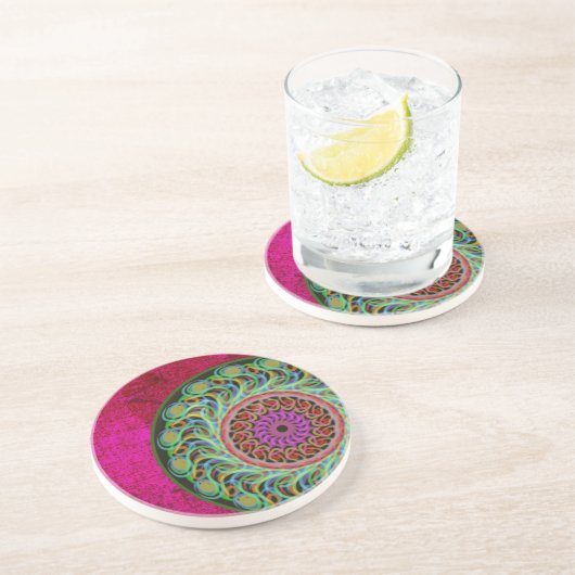 Magenta en Green Mandala Sandstone Onderzetter (Zijkant)