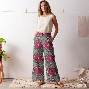 Magenta en Grijs Modern Geometrisch Medaillon Stof