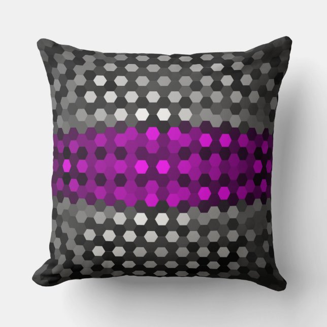 Magenta en grijze hexagons Patroon Kussen (Voorkant)