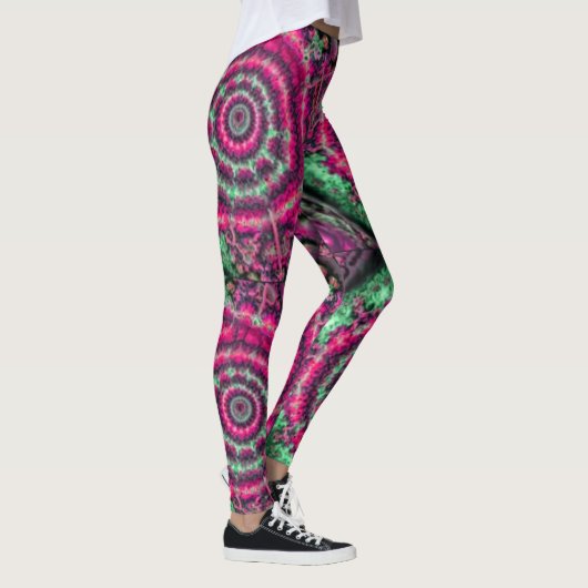 Magenta en groene caleidoscoop leggings (Rechts)