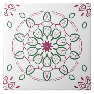 Magenta en groene geometrische mandala-ontwerp tegeltje