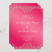 Magenta en Lace Wedding Invites Kaart (Voorkant / Achterkant)