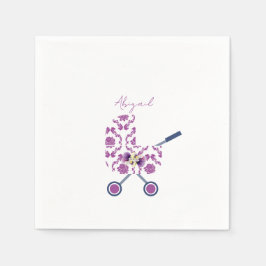 Magenta en Navy Damask Pram Floral Baby shower Servet