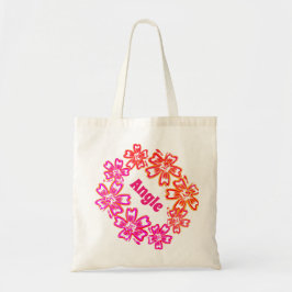 Magenta en oranje bloemontwerp personaliseren tote bag