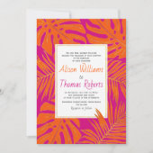 Magenta en oranje tropische bladeren bruiloft kaart (Voorkant)