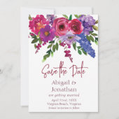 Magenta en Purple Flowers Greenery Floral Wedding Save The Date (Voorkant)