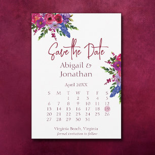 Magenta en Purple Flowers Greenery Floral Wedding Save The Date