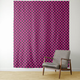 Magenta en rook kleuren dambordpatroon wandkleed