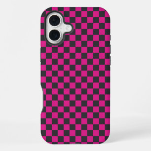 Magenta en rook schaakbordpatroon iPhone 16 plus hoesje