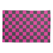 Magenta en rook schaakbordpatroon kussensloop (Achterkant-Links)
